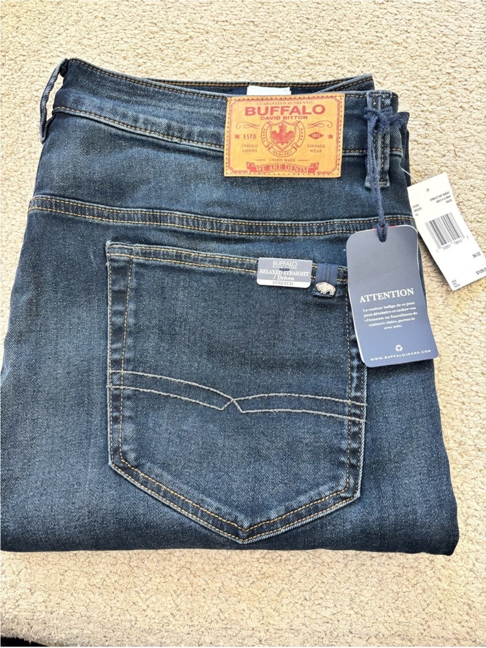 Buffalo David Bitton Men’s Indigo Relaxed Jeans with Patch